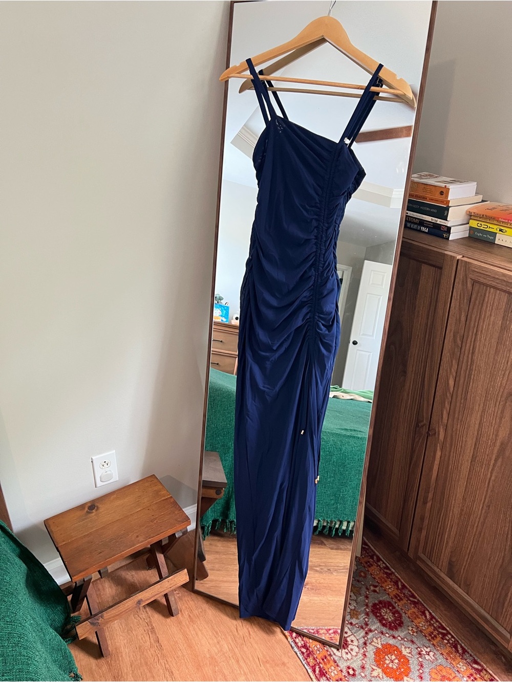 Fashion Nova Navy Ruched Strap Maxi Dress